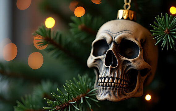 spooky christmas tree festive halloween skull eerie ornament