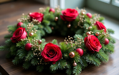 Obraz premium beautiful flowers make lovely festive wreath christmas decoration purposes every year carefully designed