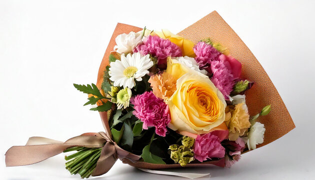 Natural flowers bouquet with white background Ai Generative 
