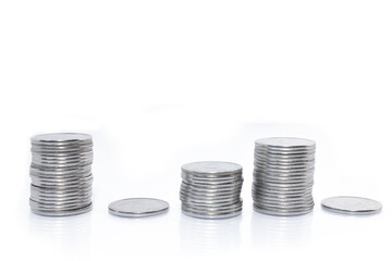 Business money graph coins on white background
