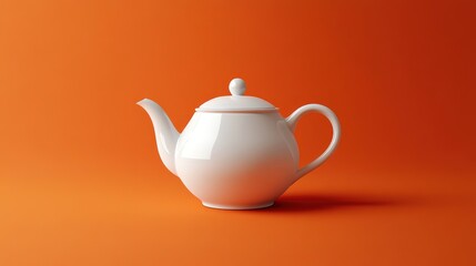 A white teapot on a vibrant orange background, showcasing simplicity and elegance.