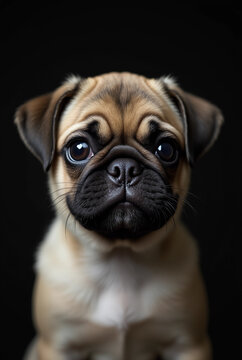 S&uuml;&szlig;er Mops mit gro&szlig;en Augen auf schwarzem Hintergrund