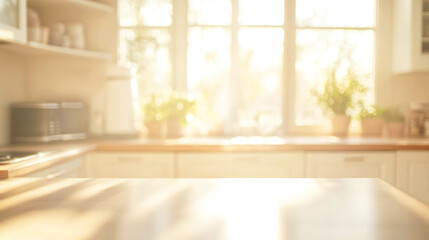 Gentle morning light illuminating a soft-toned kitchen with delicate shadows and a serene, calm atmosphere