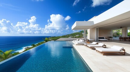 Fototapeta premium Luxurious Villa Overlooking an Infinity Pool and Ocean