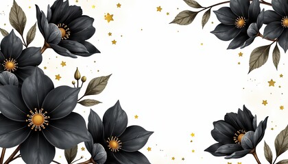 Black and gold floral design on white background Dramatic watercolor flower backdrop perfect for bold and luxurious greeting cards wedding invitations posters with text space.