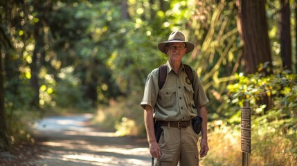 Park Ranger Leading a Nature Tour in Lush National Forest Setting