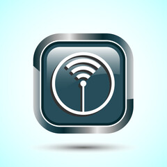 WIFI Icon Design Illustration, Internet Connection Symbol, Wireless and WIFI Sign, Gray Color Square Button Design