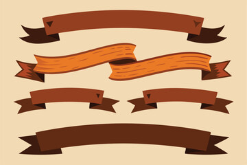 Obraz premium Rustic Wooden Ribbon Banner Set