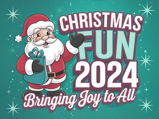 Santa Claus with Gift Box in Christmas Fun 2024 Banner