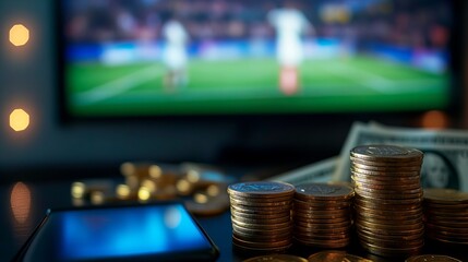 Football sports betting app concept of making money online with bets