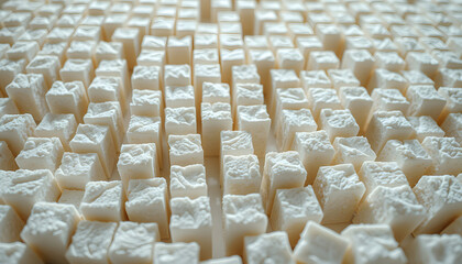 Fototapeta premium high key Detail of a maze made of sugar cubes, symbolizing unhealthy eating habits isolated with white highlights, png