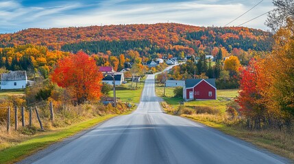 Fall foliage on a rural route in the Laurentian municipality of Mille-Isles, Quebec, Canada.