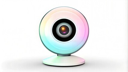 Stylish webcam with a colorful lens on a white background