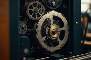 Fototapeta premium Close-up of intricate gears and machinery showcasing precision engineering and craftsmanship.