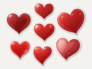 Red color heart shape sticker set isolated on white background