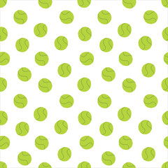 Seamless Green Tennis Ball Pattern on White Background. Concept of Sports Design, Athletic Element, Green Balls. For Prints, Wallpaper, Fabric, Wrapping paper