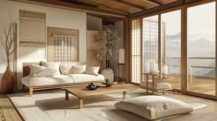 Fototapeta premium minimalist japandi interior