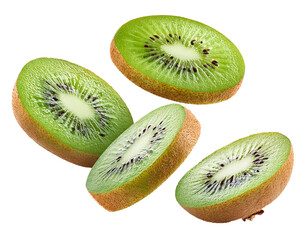Fototapeta premium Kiwi pieces falling isolated on white background, cutout