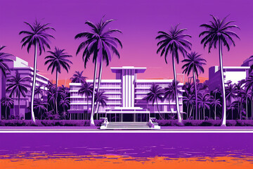 Fototapeta premium Miami city in 80's retro graphic style 