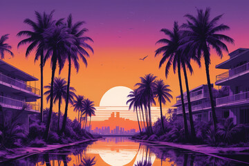 Obraz premium Miami city in 80's retro graphic style 