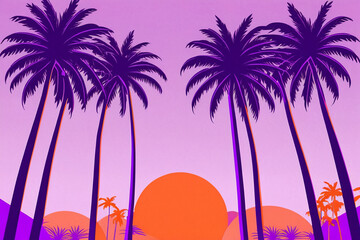 Miami city in 80's retro graphic style 