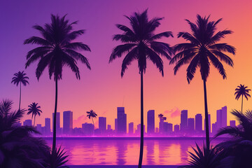 Obraz premium Miami city in 80's retro graphic style 