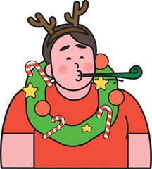 People in Christmas atmosphere and elements