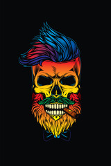 Hipster skull with beard and mustache with cigar in mouth.. Original vector illustration in vintage style. T-shirt design.