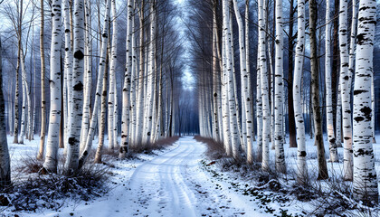 winter magic birch grove isolated with white highlights, png