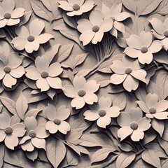 Tone-on-tone relief of a dogwood branch with flowers