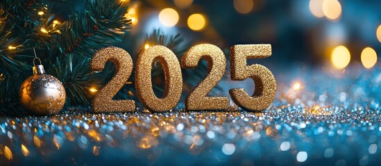 Gold 2025 numbers against a glittery background.