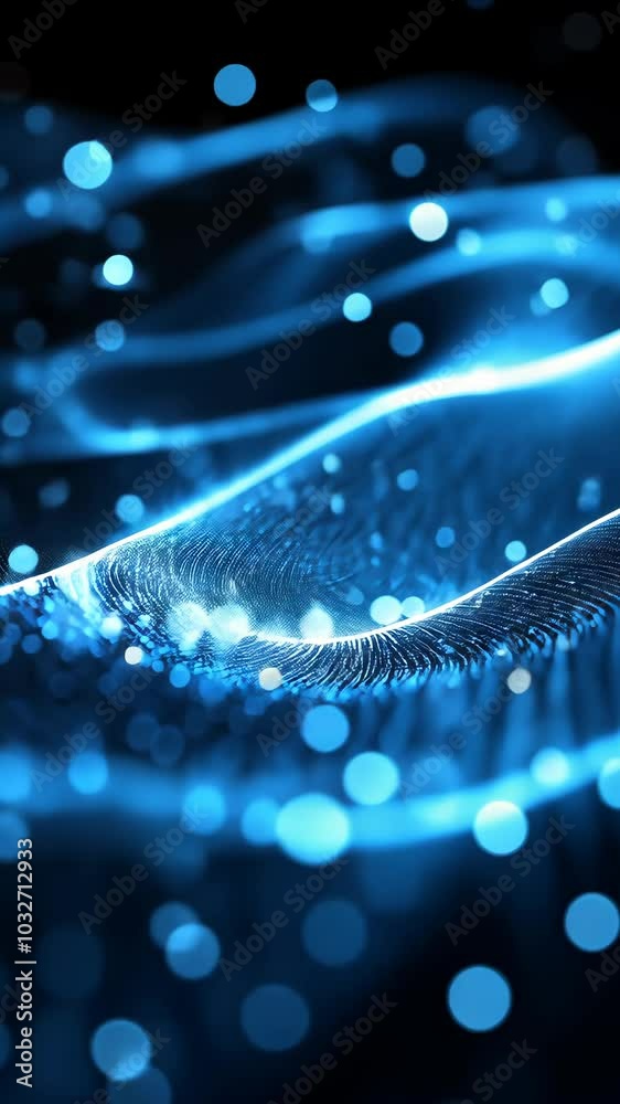 Poster Abstract blue light bokeh with flowing lines on black background