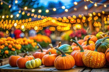 "Pumpkins for Sale at Farmers Market with Bokeh Effect"