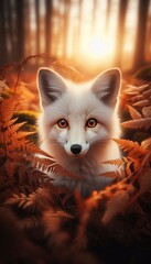 White Fox in Sunlit Forest