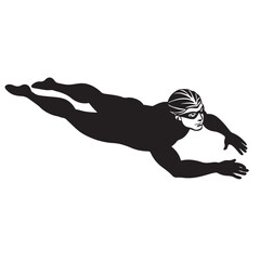Swimmer diving silhouette vector  black color white background 