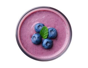 blueberry shake isolated on white background, cutout, top view