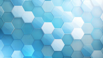 Fototapeta premium Light geometric background with overlapping hexagons in pale blue tones for modern scientific minimalism