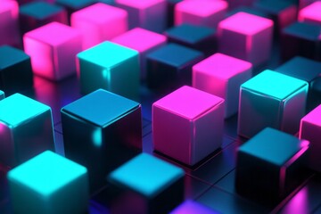 Obraz premium Illuminated Colorful Cubes in a Modern Grid