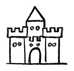Castle Icon Crayon Chalk Drawing Vector