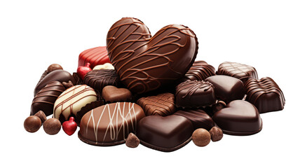 pile of assorted chocolates on transparent background
