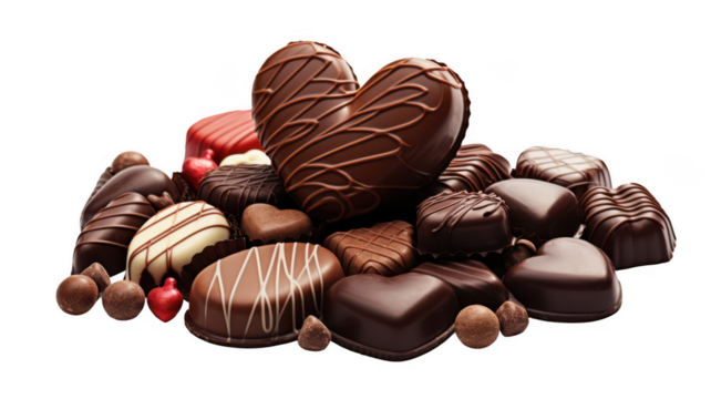 pile of assorted chocolates on transparent background