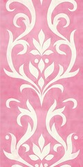   Pink-and-white wallpaper with design centerpiece