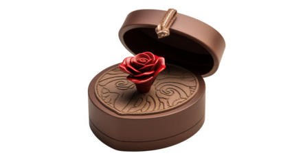 red rose is inside a box on transparent background