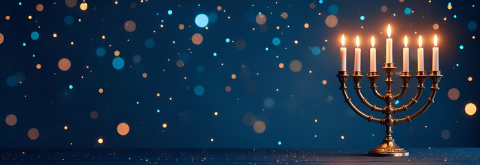Hanukkah celebrations. The traditional festive background is the "Jewish Festival of Lights". The banner