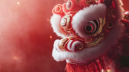 Fototapeta premium A vibrant lion dance costume head, symbolizing celebration and cultural heritage.