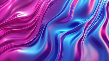 Obraz premium Gradient of cobalt to magenta metallic liquid background. Abstract neon texture. Rainbow 3d holographic foil. Wavy glossy surface in cobalt and magenta colors