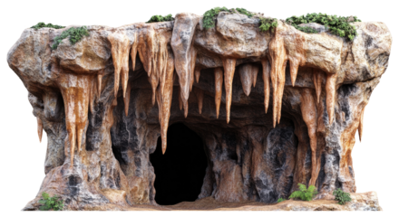 Cave Entrance With Stalactites Isolated on Transparent Background.
