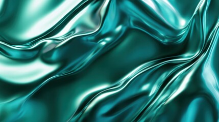 Obraz premium Gradient of emerald to teal metallic liquid background. Abstract neon texture. Rainbow 3d holographic foil. Wavy glossy surface in emerald and teal colors