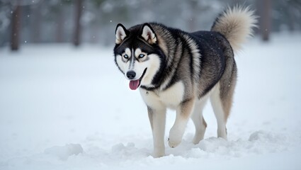 Naklejka premium Majestic Alaskan Malamute in snowy wilderness
