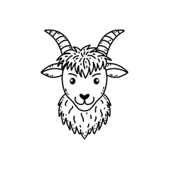 Cute goat in hand drawn doodle style on white background.